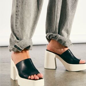 Free People Black and Cream Heeled Mules